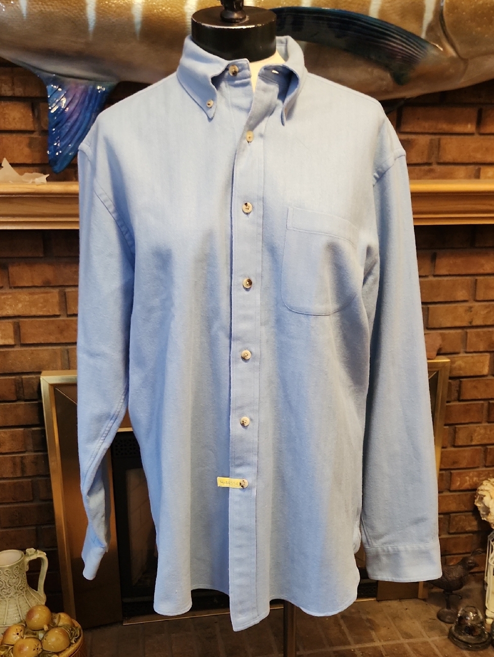 Brooks Brothers Country Club  Light Blue Button-Down Shirt Saxxon Wool Cotton L
